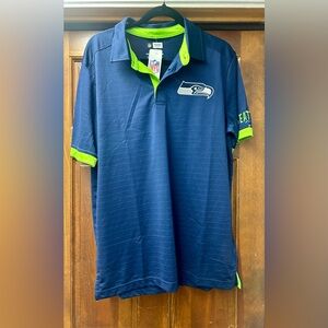 NFL Seattle Seahawks Navy Polo with Neon Green Trim Large